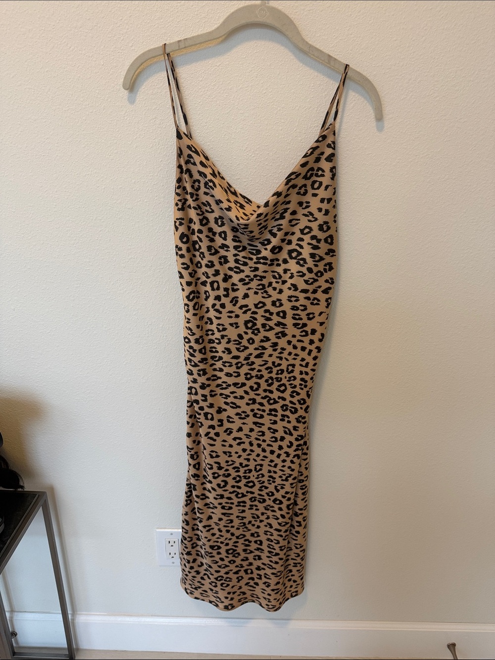 Bardot Tan and Black Leopard Midi Slip Dress